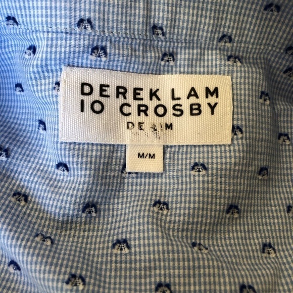 DEREK LAM 10 CROSBY Swiss Dot Balloon Sleeve Button Down Shirt Size M - Picture 5 of 6